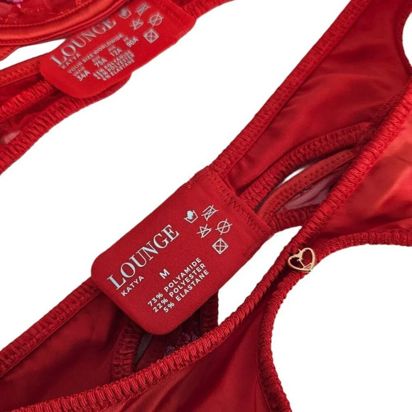 Lounge Katya Intimates Bra / Garter Set Size 34 A and M Garter Red Embroidered - Picture 4 of 13